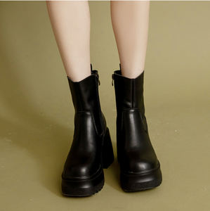 Bottines à plateforme en cuir véritable pour femme Ann'S, talon épais de 9 cm, fermeture éclair, doublure de talon rembourrée, mode hiver, vente en gros - Product Image 6