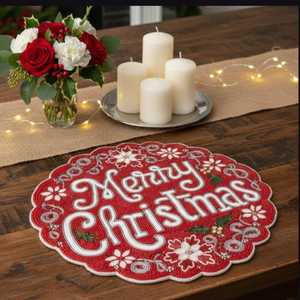 Luxury Bead Woven <b>Christmas</b> <b>Placemat</b>/Table Mat with Green Tree and Gold Snowflakes Handmade Non-Slip Durable - Product Image 2