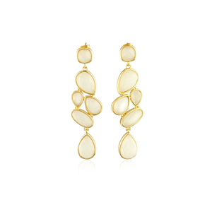 ต่างหูทองชุบแบบไม่ก่อให้เกิดอาการแพ้ ประดับมูนสโตนสีขาวทรงเหลี่ยม ต่างหูแบบยาวห้อยระย้า ขายส่ง เครื่องประดับทองเหลืองแฟชั่นสำหรับผู้หญิง - Product Image 1