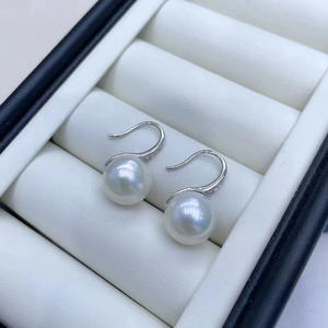 Boucles d'oreilles en perles d'eau douce Edison de 9 à 12 mm, forme ronde, avec une forte luminosité, argent S925, zircon, talons hauts pour femmes - Product Image 2