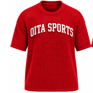 <b>Bright</b> Red <b>Men</b> Knitted T <b>Shirt</b> Short Sleeve Crew Neck Textured Casual Top Custom Printed Streetwear Summer Fashion Wholesale - Product Image 1