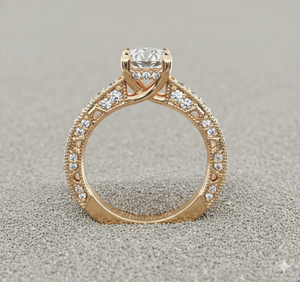 Anillo de Compromiso con Diamante Cultivado en Laboratorio, Chapado en Oro Rosa de 14K, Corte Redondo, Estilo Vintage con Milgrain, para Joyería Personalizada Certificada - Product Image 6