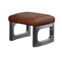 Meubles de luxe, design moderne, tabouret d'avion en cuir PU et aluminium, pouf ottoman