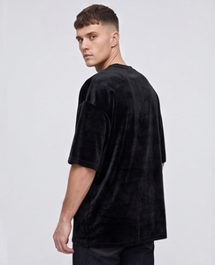 T-shirt en velours à épaules tombantes pour homme, col rond, coupe oversize, noir, style streetwear - Product Image 5