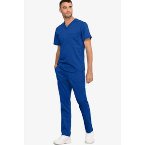 Wholesale Unisex 4-Way Stretch Knitted Cotton Polyester Nurse <b>Scrubs</b> Set Custom Logo V-Neck Jogger <b>Scrub</b> <b>Tops</b> Pants Hospital - Product Image 1