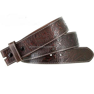 Sangle de ceinture en cuir véritable gravé Western Full Grain avec coutures de bord blanc design et bouton pression pour le changement de boucle - Product Image 6