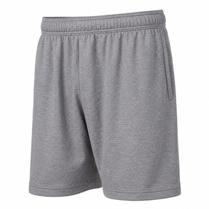 Shorts de sport gris pour homme en polyester/coton, respirants, à séchage rapide, avec logo personnalisé OEM de haute qualité et poches à l'ourlet inférieur, taille élastique - Product Image 1
