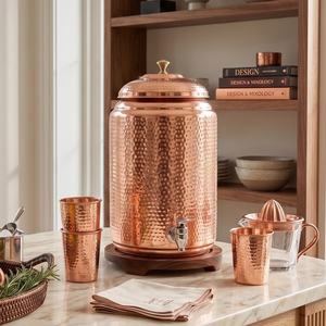 Handcrafted Hammered Pure Copper <b>Water</b> Dispenser Set with Stand Tap Bottle & Glasses Ayurvedic Copper Matka for Hydration - Product Image 4