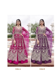 Présentation de robes de mariée Anarkali en pure tulle papillon avec broderies lourdes sur le devant et le dos et pierres. Achetez directement auprès du fournisseur. - Product Image 5