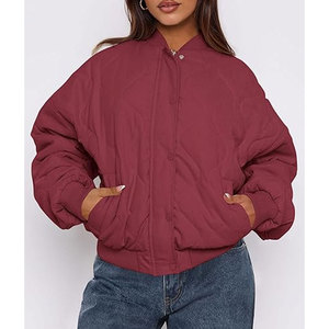 Lightweight Woven Quilted Custom <b>Womens</b> Bomber <b>Jackets</b> Winter Puffer Coat Pockets Stylish Outerwear Cold Weather Flight - Product Image 3