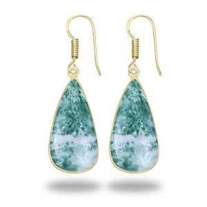 Pendientes de Alta Calidad con Engaste Grande, Ágata Natural en Forma de Árbol, Diseño de Moda con Baño de Oro de 18K - Product Image 3