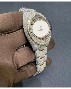 Montre-bracelet unisexe de luxe jaune en acier inoxydable, cadran entièrement serti de diamants, aiguilles et chiffres romains, qualité export, mouvement mécanique - Product Image 2