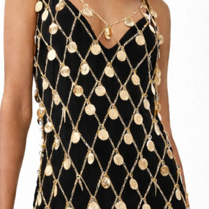 Conjunto de Top y Shorts de Encaje Crochet Estilo Bohemio OEM para Mujer, Lentejuelas Metálicas Doradas y Plateadas, Spandex y Algodón 140g, Transpirable y Ecológico - Product Image 6