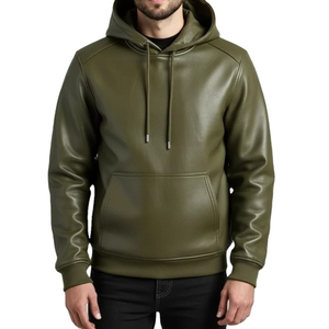 Veste d'hiver en cuir pour homme, motif uni, classique, de haute qualité, avec capuche, coupe-vent et imperméable, avec fermeture éclair - Product Image 4