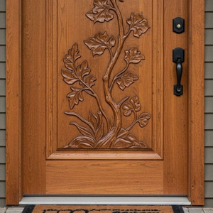 Puerta Principal de Madera Sólida Tallada a Mano con Follaje de Lujo, Inspirada en la Naturaleza, para Entrada Exterior Artística - Product Image 5
