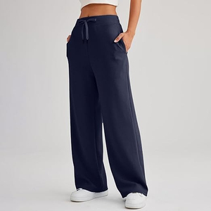 Best sale Cotton Sport Wear Yoga <b>Flare</b> Wide <b>Legging</b> Drawstring High Waist Women's Sweat Pant Joggers - Product Image 5