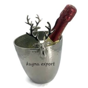 Seau à champagne en métal artisanal avec poignée en forme de renne, pour mariage, événement, fête, refroidisseur à vin, Kayna Export KY-11028 - Product Image 6