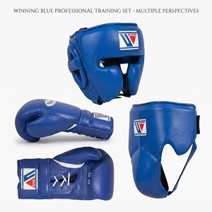 <span class=keywords><strong>Guantoni</strong></span> da <span class=keywords><strong>Boxe</strong></span> Winning in Pelle Blu Antiscivolo <span class=keywords><strong>10</strong></span> <span class=keywords><strong>Oz</strong></span>, Set con Caschetto Allacciato e Protezione Inguinale per Adulti, Attrezzatura per Allenamento e Sparring - Product Image 2