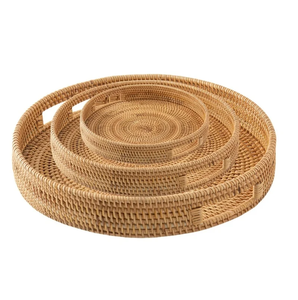 Rattan Woven Serving Storage <b>Tray</b> With Handles For Coffee Snacks Breakfast Cane Farmhouse Serving <b>Tray</b> For Kitchenware Tableware - Product Image 2
