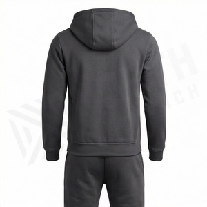 Survêtement à capuche zippé pour homme, couleur unie, manches longues, vêtements de sport décontractés avec logo avant et poches latérales, tenue d'automne - Product Image 2