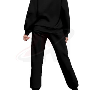 Chándal Negro con Capucha para Mujer, 100% Algodón, Corte Holgado Informal, Largo, Color Sólido, con Bolsillos Laterales, para Otoño - Product Image 4
