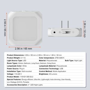 Confezione da 2 luci notturne a LED da incasso per camera da letto, 0,6W, luce bianca calda 3000K, sensore crepuscolare, ingresso 5V, uscita 5V - Product Image 3