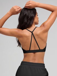 Female Split Back Strap Athletic Bralette Scoop Neck Line Lightweight Yoga <b>Crop</b> <b>Top</b> High Stretch Wholesale Garment Base - Product Image 3