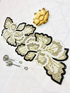 Embroidered Floral Table Runner Beige Brown Pattern Luxury Home Decor Washable Polyester - Product Image 1