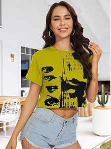 Camisetas Cortas de Algodón para Mujer con Estampado Puff Personalizado, Estilo Vintage Casual, Lavado Ácido, Fabricante de Camisetas Cortas para Dama - Product Image 5