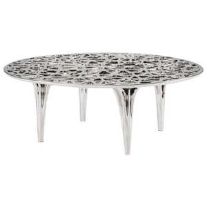 Table d'appoint moderne en métal argenté, style mobilier de salon, ronde, avec pieds en métal. - Product Image 1