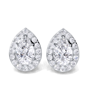 IGI Certified Lab Grown Diamond Pear Cut Halo Stud <b>Earrings</b> 9KT Yellow / White / Rose Gold Teardrop Diamond Studs - Product Image 1