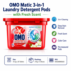 Cápsulas de detergente para ropa OMO Matic 3 en 1 con aroma fresco 210g x 12 cajas |   Formato Pre-Medido Conveniente - Product Image 3