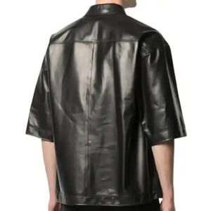 T-shirt décontracté pour homme à manches courtes en cuir véritable personnalisé, col rabattu, respirant, écologique, séchage rapide, automne, personnalisé - Product Image 4