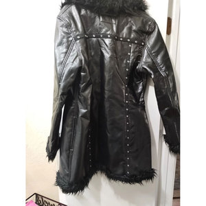 Veste en simili cuir noir doublée de fourrure synthétique rouge, style gothique punk, pour femme, taille XXL - Product Image 5