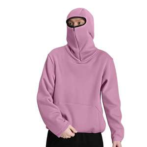 Sudadera con capucha para hombre de algodón grueso con lavado ácido, estilo balaclava con cremallera completa y máscara, patrón liso, abrigo con capucha tipo ninja para invierno, ¡la más vendida! - Product Image 4