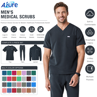 Ensemble de tenue médicale personnalisée pour homme, extensible dans les 4 sens, bleu foncé, uniforme d'hôpital, chemise de travail à col en V, pantalon jogger, veste de travail