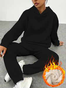 Ensemble de survêtement décontracté en molleton imprimé, coupe-vent, épais, avec sweat à capuche et pantalon de jogging deux pièces - Product Image 3