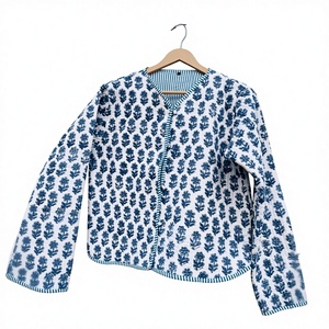 Womens Quilted Jacket Handmade Cotton <b>Coat</b> Block Printed Bohemian Style Button Front Lightweight Outerwear - Product Image 1