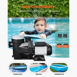 Bomba de Piscina Monofásica de 1.5HP con Caudal Máximo de 122 GPM, 230V, 3450 RPM, Elevación Máxima de 55 pies, Bomba Trifásica para Piscina Elevada con Carcasa de PP - Product Image 3
