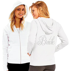 <b>Rhinestone</b> Winter Polyester/Cotton Fleece Zipper-Up Flare Sleeve Oversized Custom Printed Casual Front Hoodies for Women - Product Image 6