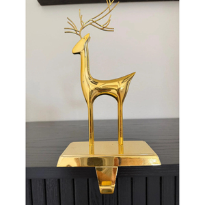 Customizable Metal Christmas Reindeer <b>Stocking</b> <b>Holder</b> Hook Modern Gold Color Decorative Holiday Hanger Festive Home Decor - Product Image 2
