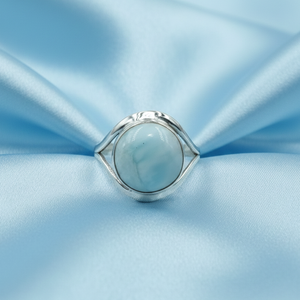 Natural Larimar Gemstone <b>Ring</b> 925 Sterling <b>Silver</b> Rose & Yellow Gold Plated Handmade Round Cabochon <b>Statement</b> Jewelry Women Gift - Product Image 6