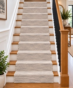 Geflochtener Woll-Teppich, Umweltfreundlicher Handgefertigter Moderner Gepunkteter Treppenläufer, Rutschfester Flachflor-Teppich in Beige-Grau für Zuhause und Flur - Product Image 1