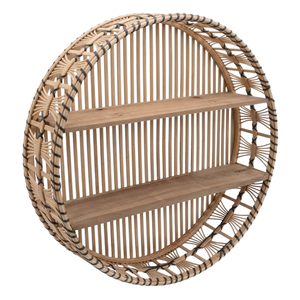 Elegant Bamboo Rattan Round Wall Shelf Decorative Storage <b>Unit</b> for Home Hotel Spa Display Handmade Natural Bamboo Wall Rack - Product Image 2