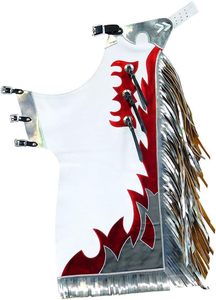 Women Western <b>Riding</b> <b>Chaps</b> Faux Leather Apron with Silver Buckles Red Flame Design Fringe Detail - Product Image 3
