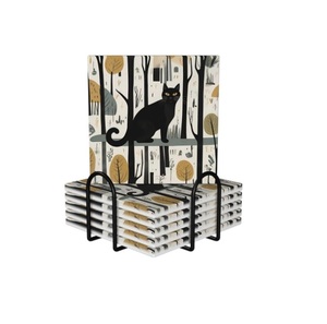 Ensemble de 6 sous-verres en marbre - Décoration moderne esthétique de luxe pour table basse, marbre blanc avec sous-verres en laiton doré - Product Image 2