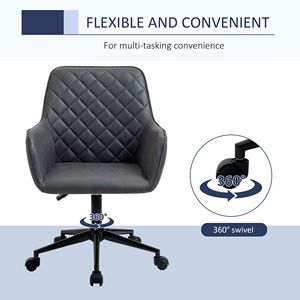 Home Office <b>Chair</b> Adjustable Height Diamond Line Design Mid Back <b>Padding</b> Armrests and 360 Wheels in Dark Grey - Product Image 5