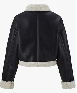Blouson Moto Café Racer pour Femme en Cuir Véritable Respirant Doublé Sherpa Hiver Prêt-à-porter - Product Image 2