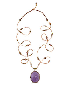 Handmade Macrame Amethyst Necklace Oval Purple Gemstone Pendant Long Beaded Cord Boho Statement Artisan Jewelry for Women - Product Image 3