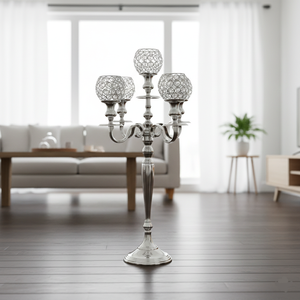 En gros, Candelabre à 5 bras en métal nickelé avec coupelle en cristal, nouveau design, fait main, porte-bougie chauffe-plat pour décoration de centre de table - Product Image 2